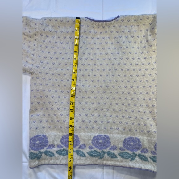 Vintage Pendleton Button Up Sweater / Cardigan 100% Wool Knit Lavender Florals - Picture 7 of 7